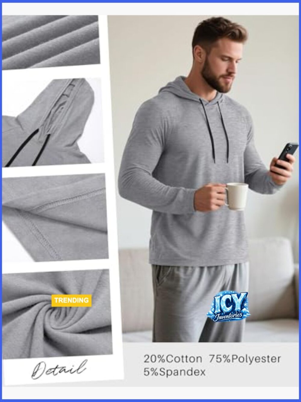 Lightweight Pullover Hoodie with Stretchy Polyester Cotton Spandex Blend - Picture 4 of 7